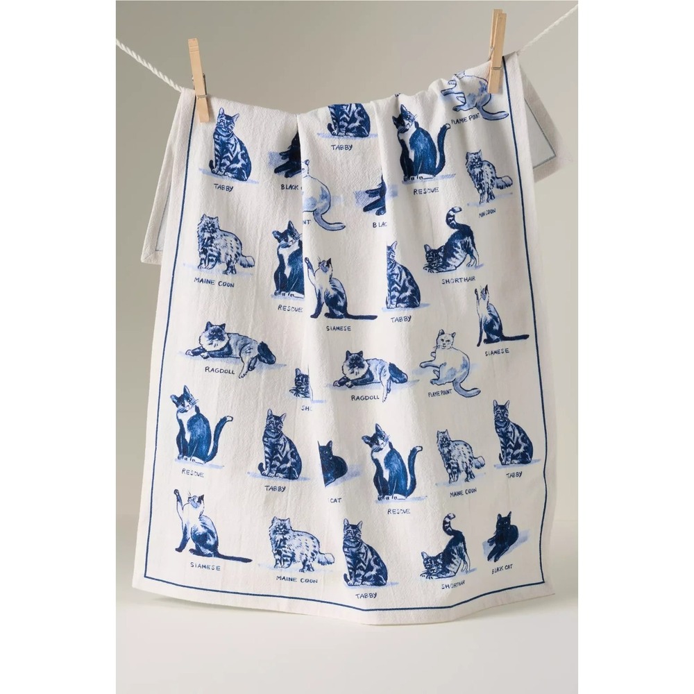 Anthropologie Molly Hatch Dish Towel Cats 100% Cotton 21" x 28" NWT